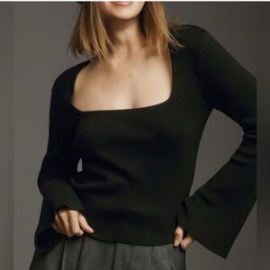 Anthropologie Maeve Black Square Neck Bell Sleeve Sweater | Black | M